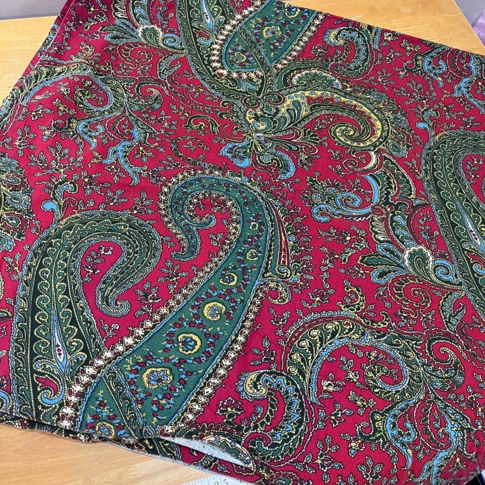 Vtg Bohemian Paisley Tablecloth Red Green Gold Large Rectangle 134x60 Boho Decor